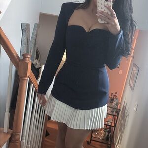 Club L London Navy and White Long Sleeve Dress